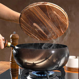 Nonstick Pure Iron Wok & Wooden Handle Saucepan Non-Coated Cast Iron Pan 22cm/24cm/28cm Wok Frying Pan