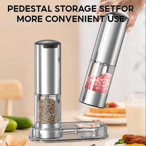 Electric Salt and Pepper Grinder Set (2 Pack)With Base and Washable 95Ml Container, Rechargeable Automatic Pepper and Salt Mills