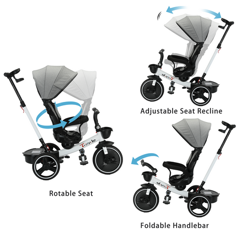 Baby Stroller Tricycle Ride Bike , 5-in-1, Adjustable Canopy, Sitting & Lying