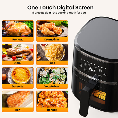 5 Quart Digital Display Air Fryer Toaster Oven Combo with 8 Cooking Presets, Visible Window