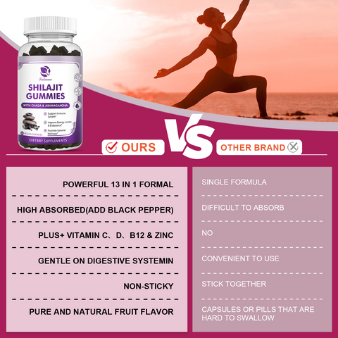 100% Himalaya Pure Shilajit Gummies 13 in 1 Non-GMO Brain Memory Cognitive Energy Health