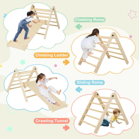 Climbing Toys for Toddlers, Foldable Montessori Wooden Arch Climber Ladder with Sliding Ramp