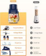 Portable Blender, Smoothie Blender, Personal Blenders with 34.1 Oz, No-Bpa, Leakproof-Lid and Sip Spout, USB-C Rechargeable, Dis