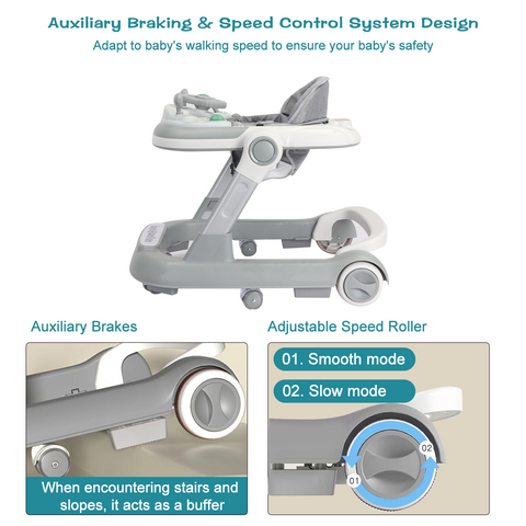 UBRAVOO Push Walker with Detachable Feeding and Music Trays, 2 In 1 Walker