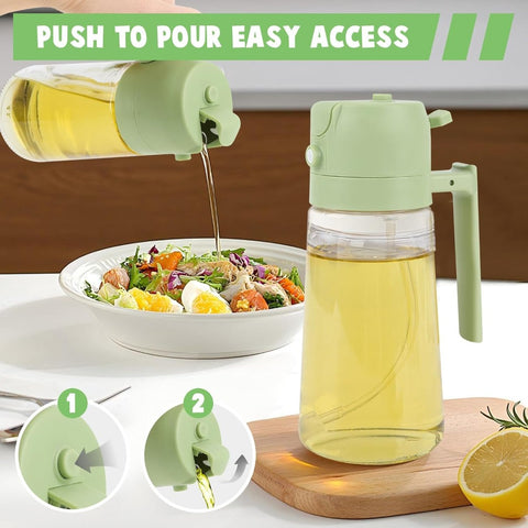 2-in-1 Olive Oil Sprayer & Dispenser - 16oz/470ml Glass Kitchen Bottle , for Air Fryer, Salad, Frying, BBQ