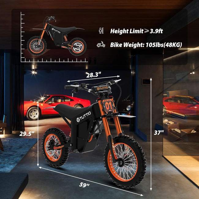 Electric-Dirt-Bike for Teens Adults, 14"/12" Fat Tire 2000W 37MPH Electric-Motorcycle