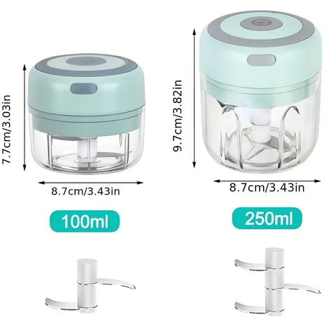 USB Rechargeable Mini Food Chopper, 100Ml & 250Ml, Portable Electric Garlic & Meat Grinder, Ideal for Cooking, Green.
