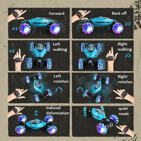 Stunt RC Car 4WD 1:16 with LED Light Gesture Induction Deformation Twist Climbing Radio Controlled Car Electronic Toys for Kids