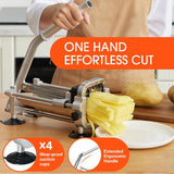 French Fry Cutter, Stainless Steel Potato Cutter with 1/2 Inch and 3/8 Inch Blades, (Manual Cutter, 1/2'' & 3/8'' Blade)