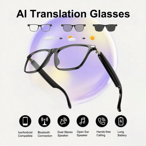 AI Translation Smart Glasses with Photochromic Lenses, Support 160+ Languages Real-Time Translation