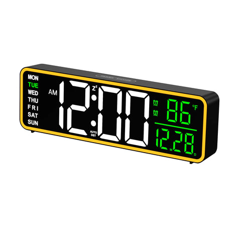 9" Digital Alarm Clocks for Bedroom, Large Display with Night Light, LED Temperature Calendar, Auto DST