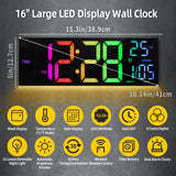 16" Large Digital Wall Clock, Big LED Display with Remote, 8 RGB Color, Alarm, DST, Temperature for Living Room, Kitchen