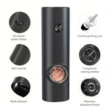 2Pc Electric Pepper Grinder Set with Base - Automatic Mill for Black Peppercorns & Sea Salt, Stylish Black Design, Durable & Eff