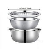 Stainless Steel 3-In-1 Vegetable Strainer Slicer Cutter Graters Drain Basket Salad Maker Bowl Kitchen Accessory Tool