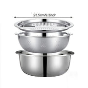 Stainless Steel 3-In-1 Vegetable Strainer Slicer Cutter Graters Drain Basket Salad Maker Bowl Kitchen Accessory Tool