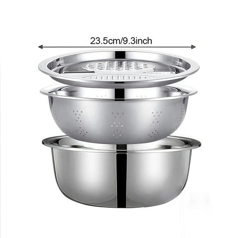 Stainless Steel 3-In-1 Vegetable Strainer Slicer Cutter Graters Drain Basket Salad Maker Bowl Kitchen Accessory Tool