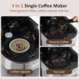 3-In-1 Single Serve Coffee Machine,Brewer for K-Cup Pods, Ground Coffee, and Teas, 30Oz Removable Water Reservoir, Brew Sizes 8
