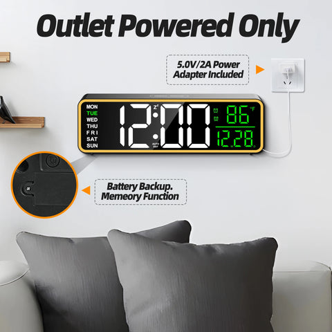 9" Digital Alarm Clocks for Bedroom, Large Display with Night Light, LED Temperature Calendar, Auto DST