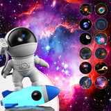 Rocket Astronaut Galaxy Projector Night Light Lamp and 13 Film Pieces Sky Projector 360° Rotate Planetarium for Kids Bedroom