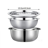 Stainless Steel 3-In-1 Vegetable Strainer Slicer Cutter Graters Drain Basket Salad Maker Bowl Kitchen Accessory Tool