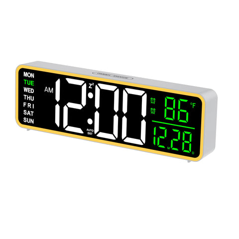9" Digital Alarm Clocks for Bedroom, Large Display with Night Light, LED Temperature Calendar, Auto DST