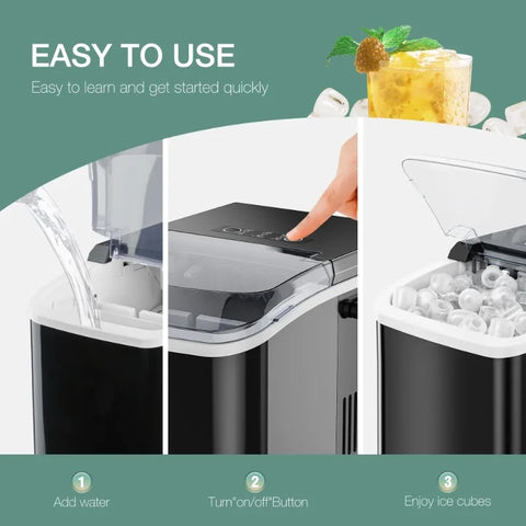 JOINSUN Countertop Portable Ice Maker, 9 Cubes in 6 Min, Self-Cleaning with Handle, Ice Scoop