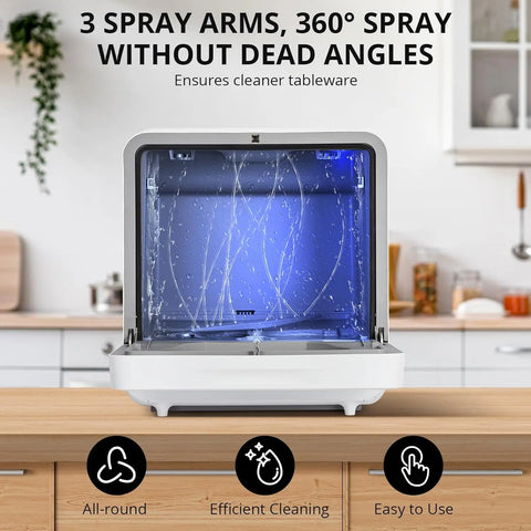 Countertop Dishwasher 6 Washing Programs Low Noice 2 Water Inlet Methods Strong Hot Air Drying Portable Dishwasher for Home