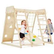 Indoor Jungle Gym, 9 in 1 Kids Indoor Playground for Kids with Climbing Wall, Slide, Monkey Bars, Rope Ladder and Hanging Ring