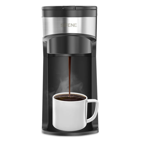 Mini Coffee Maker Single Serve Instant Coffee Brewer, One Cup for K Pod & Ground Coffee, Capsule Coffee Machine, Black