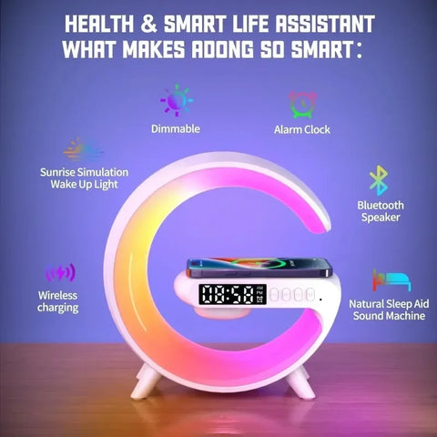 Christmas Gift 5.9" Fast Wireless Charger Desktop Stand Bluetooth Speaker TF Clock RGB Atmosphere Light Lamp for Iphone Samsung