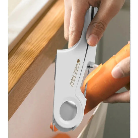 4-In-1 Multifunctional Garlic Press for Pressing Mash Garlic Sliced Garlic Can Opener Peeler for Vegetable Cooking Masher Tool