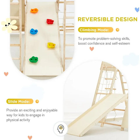 Indoor Jungle Gym, 9 in 1 Kids Indoor Playground for Kids with Climbing Wall, Slide, Monkey Bars, Rope Ladder and Hanging Ring