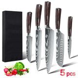 5/8Pcs/10Pcs Kitchen Knives Japanese Stainless Steel Chef Knife Damascus Laser Pattern Slicing Santoku Kitchen Knife Set
