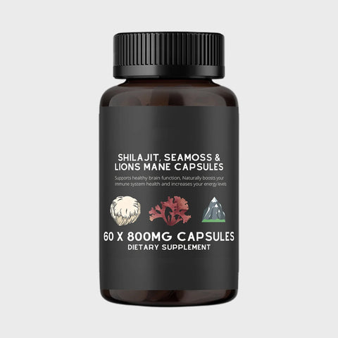Shilajit, Seamoss&Lions Mane Capsules - Comprehensive All-In-One Wellness Supplement for Mind, Body, and Vitality - 60 Capsules