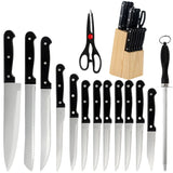 Full 15Pcs Chef Knife Set Stainless Steel Kitchen Knives Sets with Scissors,Sharpening Rod,Solid Wood Knife Seat Cooking Tool