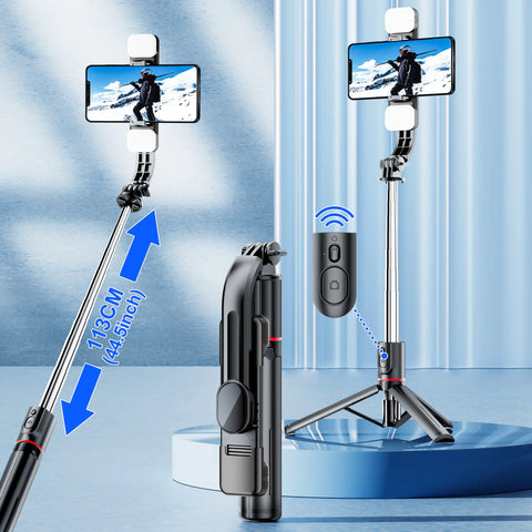 L13D 1160Mm Front Rear Fill Light Bluetooth Tripod Selfie Stick Tripe Stabilizer Remote Shutter for Android IOS Cellphone