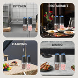 Gravity Electric Pepper and Salt Grinder Mill Adjustable Coarseness Battery Powered with Blue LED Light